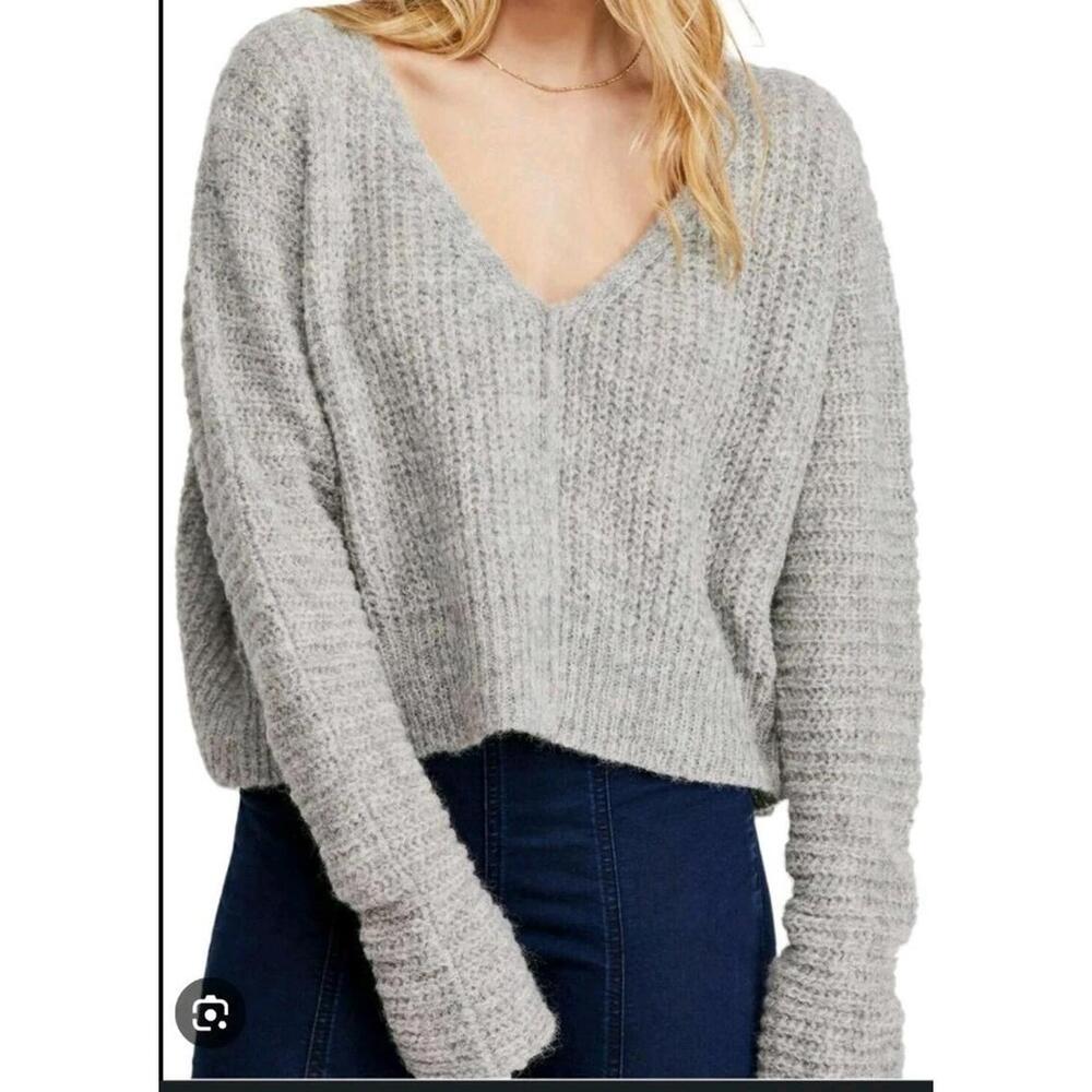 Free People Alpaca Sweater‎ XS Light Grey Moonbeam V Neck Oversized